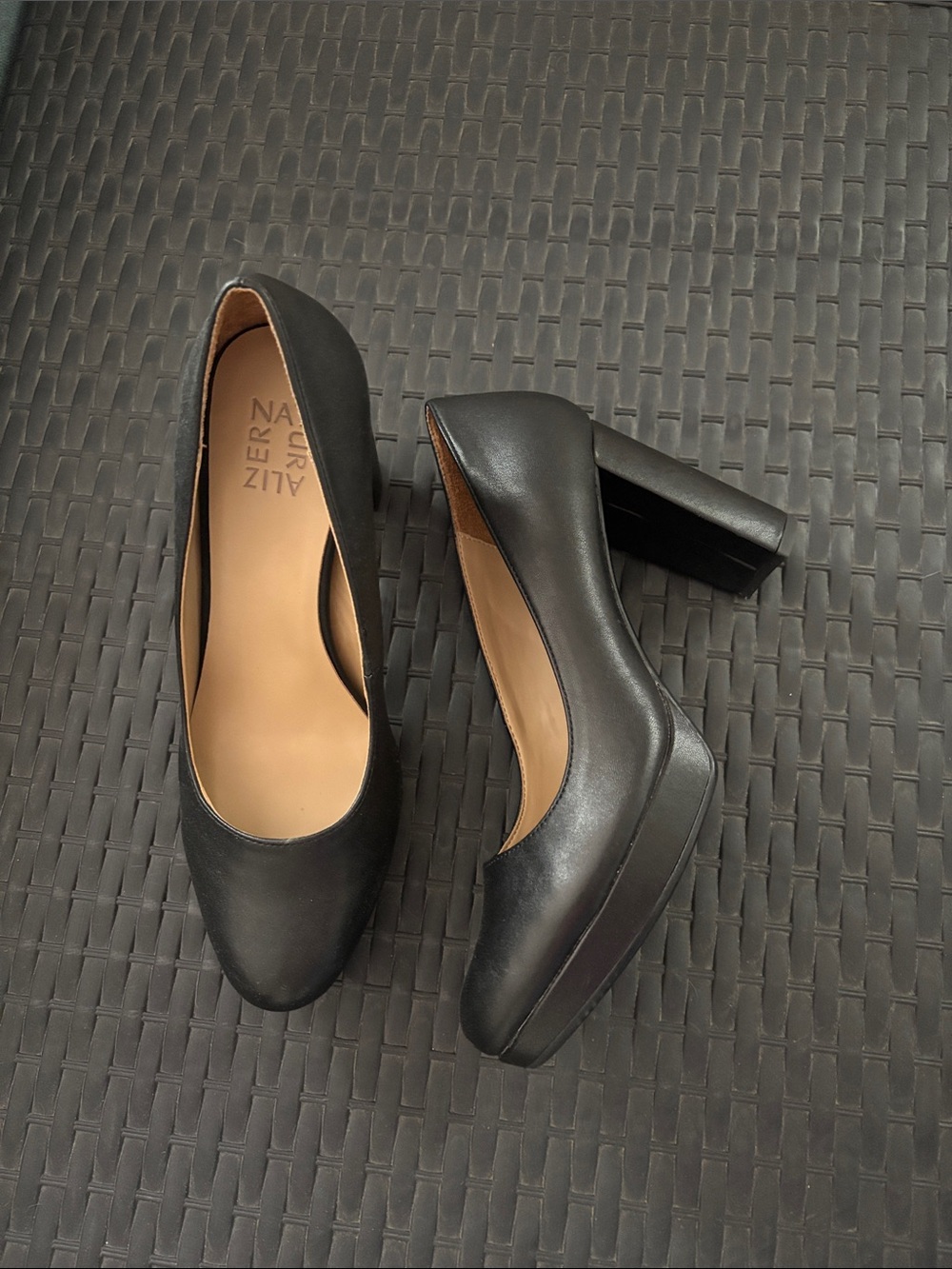 Naturalizer Black Leather Platform Block Heel Pumps